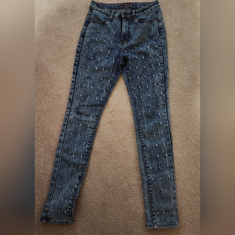 VIP Jeans - V.I.P. - Bullet Holes Distressed- Women's Blue Jeans 7/8